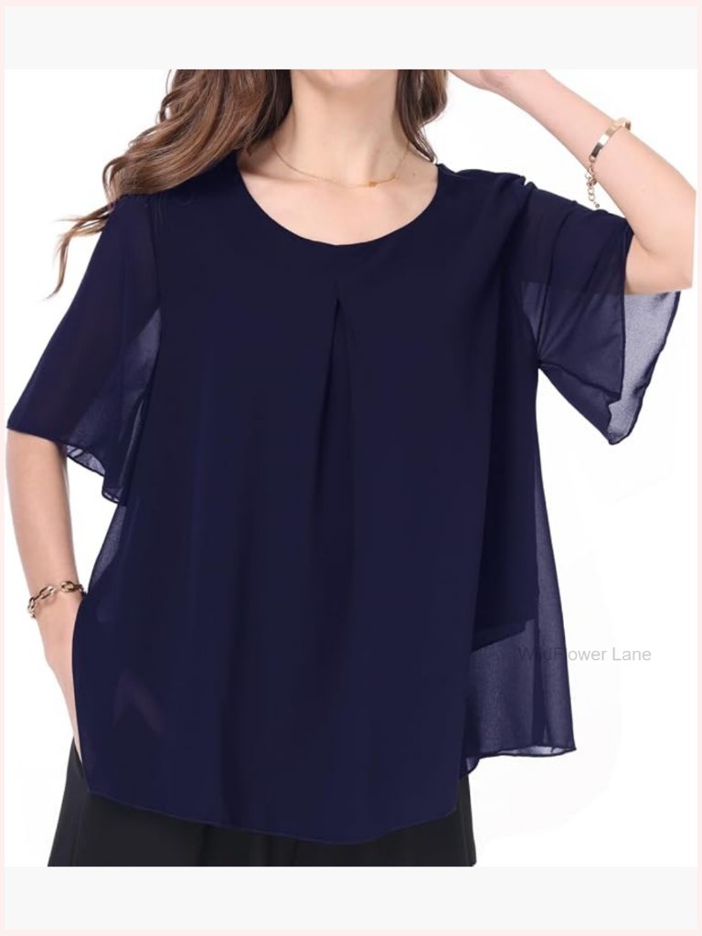 Double-Layer Chiffon Flounce Sleeve Blouse Tunic Flowy Elegant Work Top